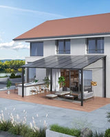 GarveeLife 12' x 14' Lean to Gazebo, Hardtop Wall Pergola with Polycarbonate Roof, Aluminum Frame Mounted Gazebo for Lawn Patio Deck Yard and Party Garveelife