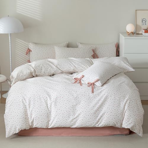 HighBuy Farmhouse Comforter Set Twin XL Botanical Floral Bedding Comforters for Teen Girls with 2 Bowknot Bow Tie Pillowcases Fluffy Soft Coquette Boho Comforter Cozy,Comfy Striped Comforter HighBuy