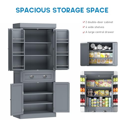 Squireewo 72" Freestanding Kitchen Pantry Storage Cabinet with Doors and 6 Hanging Shelves,Storage Cupboard with Large Drawer for Kitchen,Bathroom or Hallway, Grey - WoodArtSupply