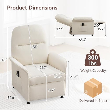 Power Recliner Chair for Adults, Electric Recliner with Curved Arms & Side Storage Pockets, Ergonomic Adjustable Reclining Chair for Living Room Bedroom, Chenille Beige CACFTII