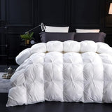 Three Geese Twin Size Pinch Pleat Duck Feather Down Fiber Comforter - All-Season Down Duvet Insert Fluffy Baffle Box Design with 8 Corner Loops for Warmth and Softness. Three Geese