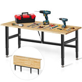 MUWOOD 60” Folding Workbench, 2000 LBS Capacity Heavy Duty Workbench, Height Adjustable Foldable Work Table, Rubberwood Collapsible Desk for Workshop, Garage, Office, Home MUWOOD