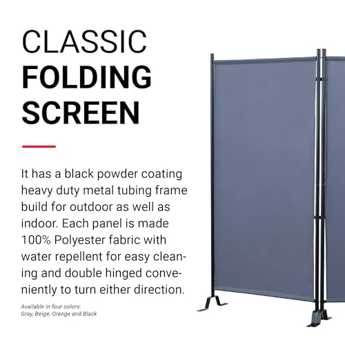 Proman Products - Galaxy Section Divider, Water Repellent Fabric Room Divider with Black Powder Coated Metal Frame for Indoors or Outdoors (Grey) Proman Products