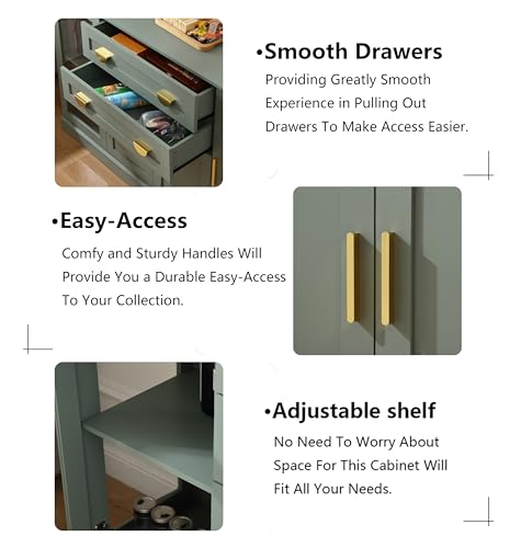 FOREST GRAVITY 58.27'' Buffet Cabinet with 2 Drawers and Adjustable Shelves,Large Glass Door Coffee Bar Cabinet,Modern Farmhouse Sideboard Credenza for Kitchen,Green FOREST GRAVITY