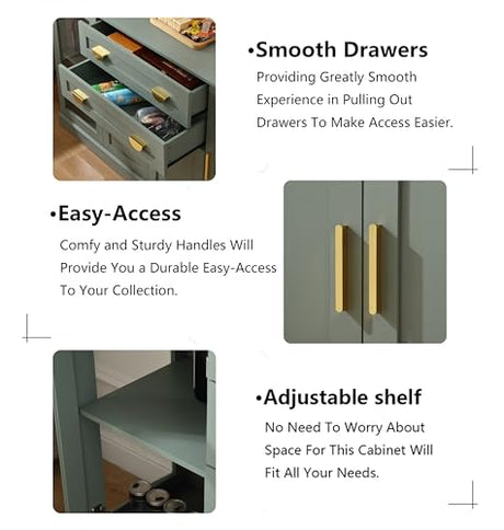 FOREST GRAVITY 58.27'' Buffet Cabinet with 2 Drawers and Adjustable Shelves,Large Glass Door Coffee Bar Cabinet,Modern Farmhouse Sideboard Credenza for Kitchen,Green FOREST GRAVITY
