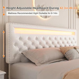 GEGOFORU Full Led Bed Frame with 4 Storage Drawers, with Smart Control RGBW LED Lights Headboard Footboard, Control DIY Color, Box Spring Optional, PU White Generic