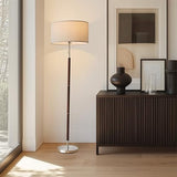 Brightech Carter LED Floor Lamp, Drum Shade Tall Lamp with Walnut Wood Finish, Great Living Room Décor, Mid-Century Lamp for Living Rooms & Offices, Mid Century Modern Lamp for Bedroom Brightech