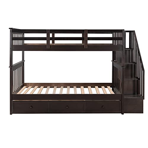 Harper & Bright Designs Twin Over Twin Bunk Bed with Stairs and Drawers, Solid Wood Stairway Bunk Bed with Storage for Kids Teens Adults, Bedroom, Dorm (Espresso) Harper & Bright Designs
