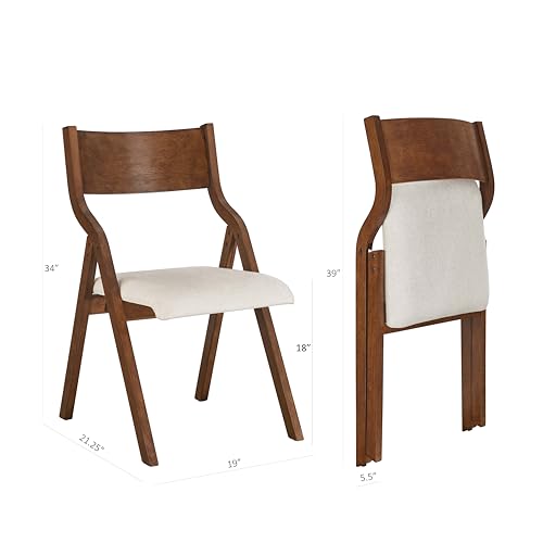 Ball & Cast Folding Chairs Set of 2 with Back & Padded Cushion,Portable Foldable Dining Upholstered Stool W/Solid Wood Frame,Ergonomic Design,for Kitchen,Office,Outdoor Events,Walnut Ball & Cast