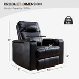 ANJ Power Recliner Chair with USB Ports, Faux Leather Home Theater Seating with Swivel Tray Table, Electric Movie Reclining Chairs with Cup Holders, Hidden Arm Storage (Black)