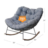 Grand patio Rocking Chair Outdoor, E-Coated Papasan Rocking Chair with Cushion, Outdoor Rocker Recliner Chair for Patio Porch Garden Backyard, Grey Grand patio