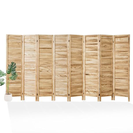 Room Partitions and Dividers, Temporary Wall with Double Hinges, 5.6 Ft Tall Folding Louver Wood Screen for Home Office Bedroom Hotel Decoration (8 Panels, Wood Color) Svimi