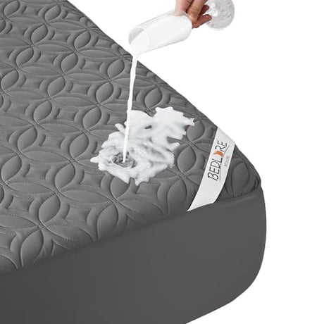 BEDLORE Waterproof Mattress Protector, Full Size Mattress Pad with Deep Pocket 6"-15" Depth, Soft Dirt-Proof Double Bed Mattress Cover for Bedroom, College Dorm, Hotel (Gray) BEDLORE