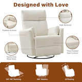 BOSMILLER 360° Swivel Recliner Chair,Nursing Rocking Chair with 2 Pillows for Adutlts,Comfy Rocker Recliners with High Back for Nursery,Living Room,Bedroom