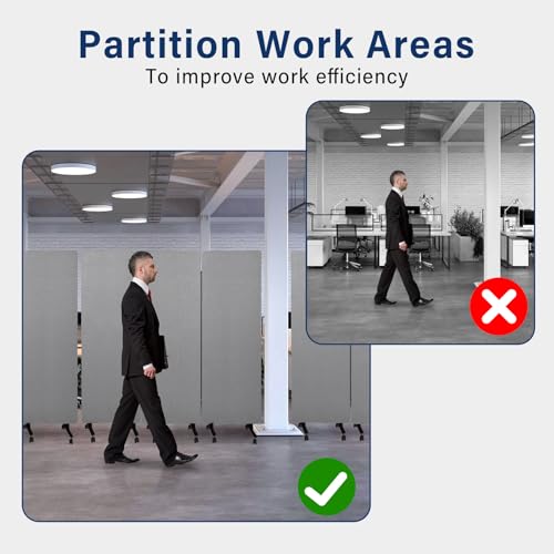 72" X 66" partition Room dividers, 3 Panel Sound Proof Dividers for Office Partitions, Room Divider Privacy Panel with Wheels, Portable Temporary Wall for Office, Studio, School, Hospital(Light Gray) Generic