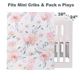 PINNKKU 3-Piece Crib Bedding Set for Boy Girls, Includes Crib Skirt, Blanket, Sheet, Baby Bedding, Floral, Mini Size PINNKKU