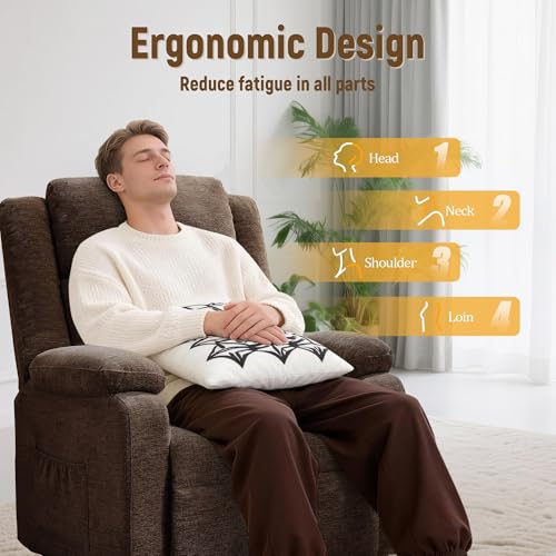 Korser Power Recliner Chair, Living Room Chairs for Adults, Oversized Electric Recliner with Side Pockets, Chenille Fabric Reclining Chair for Living Room, Bedroom