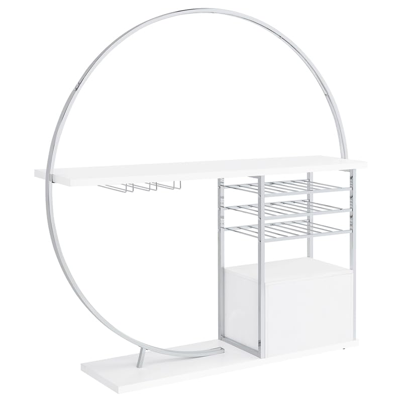 Pemberly Row Circular LED Wood Home Bar with Wine Storage White High Gloss Pemberly Row