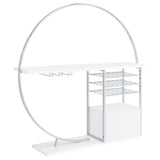 Pemberly Row Circular LED Wood Home Bar with Wine Storage White High Gloss Pemberly Row