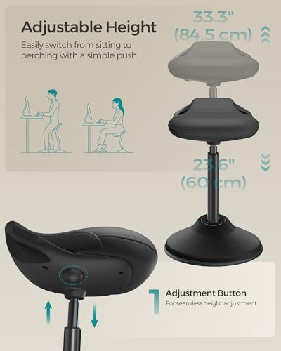SONGMICS Ergonomic Wobble Stool, Height Adjustable Standing Desk Stool 23.6-33.3 Inches, Swivel Balance Chair with Non-Slip Base, Standing Chair, for Active Sitting, Office, Home, Ink Black UOSC12BK SONGMICS