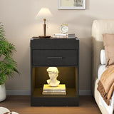 LED Nightstand with Charging Station & RFID Lock Cabinet, Modern Black Bedroom Nightstands with Drawer & Open Storage, Wooden Nightstands for Concealment, Smart Nightstand for Hidden Valuables Storage Gyfimoie