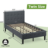 GORELAX Upholstered Twin Bed Frame with Headboard, Solid Wood Slat Support Mattress Foundation, No Box Spring Needed & Easy Assembly, Under Bed Storage, 16 inch Tall Platform Single Bed Frame (Grey) GORELAX