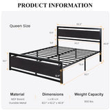 Modern Heavy Duty Queen Size Bed Frame with Wooden Headboard by SHA CERLIN SHA CERLIN