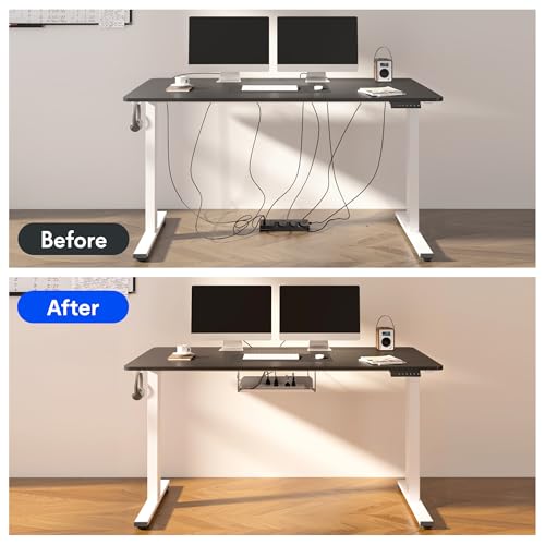 FLEXISPOT EN2 Whole-Piece Standing Desk with Clamp Power Strip, 60 x 24 Electric Stand Up Height Adjustable Desk with Cable Management (Black Frame + 60" Black Top, 2 Packages) FLEXISPOT