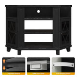 FansaFurn Corner TV Stands with 18'' Fireplace, Media Console Table with Adjustable Shelves & Acrylic Doors, Entertainment Center for TVs up to 55'', Corner Cabinet for Living Room, Bedroom, Black FansaFurn