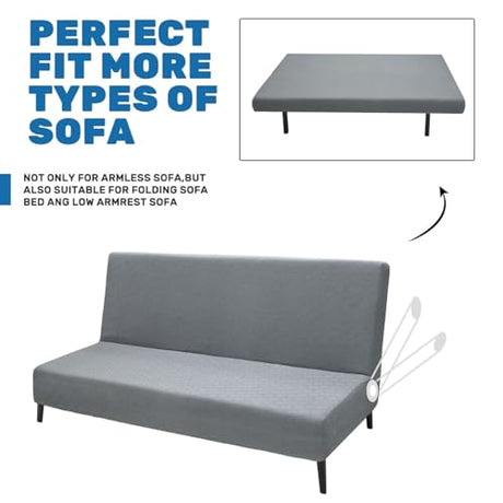 XINEAGE 2026 New Futon Cover Full Size Stretch Armless Sofa Bed Cover Anti-Slip Furniture Protector Without Armrests Futon Slipcover with Elastic Bottom (67"-82", Light Gray) XINEAGE