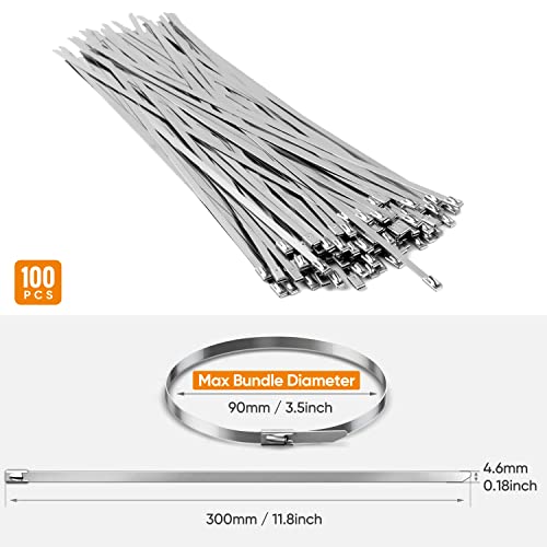 Sinlon Chain Link fence Ties 100pcs Multi-Purpose Self-Locking Metal Zip Ties Stainless Steel Zip Ties 11.8inch，Suitable For fixed Fence Thermal Insulation Shield Outdoor and Workshop Etc Sinlon