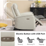 CANMOV Power Recliner Chair for Adults, Genuine Leather Reclining Chair with Overstuffed Arm and Back, Electric Single Reclining Sofa with USB Charging Ports for Living Room Nursery, Bedroom(White)