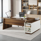 Tribesigns L-Shaped Executive Office Desk, 70.5-Inch Mid-Century Modern Executive Desk with Storage Cabinet and Shelves, Large Computer Desk for Home Office, Brown + White Tribesigns