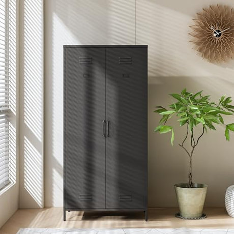 Steehoom Armoire Wardrobe Closet, Metal Storage Clothes Cabinets Locker with Doors Tall Freestanding Armoire Wardrobes for Bedroom Hanging Clothes, Heavy Duty, Black Steehoom