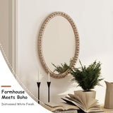 COZAYH Distressed Wood Frame Accent Mirror, Rustic Farmhouse Style Decorative Wall Mirror (Oval) COZAYH