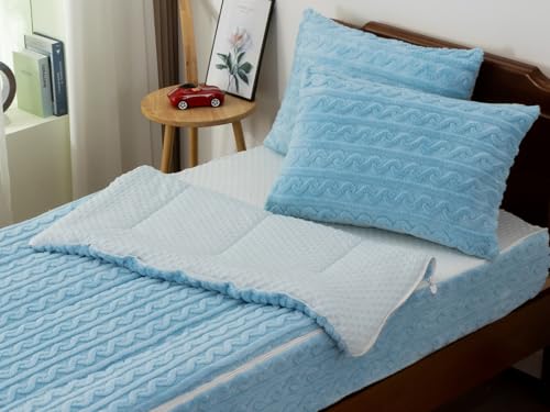 Aimuan Kids Zippered Comforter Set - Blue Fleece Zipper Bedding for Girls (Twin, Blue) Aimuan