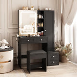 Makeup Vanity Desk with LED Lighted Sliding Mirror, Vanity Table with Jewelry Cabinet and 4 Drawers, Charging Station & Lots Storage Shelves, Adjustable Brightness, Dressing Table Cushioned Stool Set Vabches