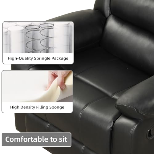 IOMOR Manual Recliner Chair with Overstuffed Arm and Extra-Padded Back, Breathable PU Leather Reclining Chair for Adults, Single Sofa for Living Room, Bedroom (Black)
