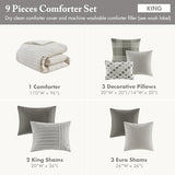 Madison Park King Comforter Set, Removable 100% Cotton Duvet Cover King Size with Insert, Farmhouse Bedding, Textured Stripe Clipped Jacquard Accent, King, Grey 9 Piece Madison Park