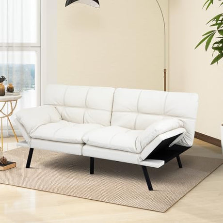 MUUEGM Futon Sofa Bed Convertible Couch,Memory Foam Futon Sofa Couch,Sleeper Futons Sofa Couches,Small Splitback Modern Loveseat Sofa Bed for Living Room,Office,Apartment,Faux Leather,White. MUUEGM