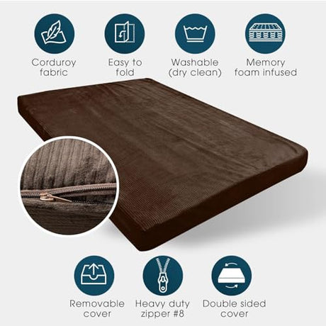 Foamma Memory Foam Futon Mattress, Double-Sided Foldout Couch Futon Mattress, 6" x 54" x 74" Full Size (Brown), Corduroy Fabric - Heavy Duty Sofa Bed, Thick Corded Cushion (Frame NOT Included) Foamma