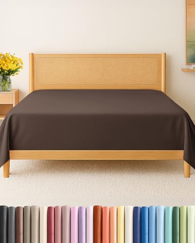 Queen Size Flat Sheet - Hotel Quality Top Flat Bed Sheet Only - Ultra-Soft, Comfy Breathable & Cooling - Fade & Wrinkle Free - Easy-Care, Stain & Shrink Resistant Bedding - Easy-Fit & Oeko-Tex - Brown CGK Unlimited