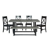 Walker Edison Barnes 6-Piece Rustic Metal and Wood Dining Table with X-Back Chairs, Set of 6, Grey/Black Walker Edison
