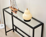 MAJARO Small Modern Console Table for Entryway, Tempered Glass with Metal Frame Sofa Table for Living Room, Hallway, Office (Single-Layer, Black) MAJARO
