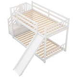 Twin Over Twin Low Bunk Bed with Slide and for Storage Staircase for Teens, Boys or Girls, No Box Sping Needed Merax
