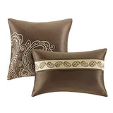 Madison Park Essentials Brystol 24 Piece Room in a Bag Faux Silk Comforter Jacquard Paisley Design Matching Curtains Down Alternative Hypoallergenic All Season Bedding-Set, Queen(90"x90"), Brown Madison Park
