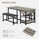 GarveeHome Dining Table Set for 4, Kitchen Dining Table Set with Upholstered Benches, Kitchen Dining Room Table with Storage Drawers & Wine Rack for Small Space-Grey GarveeHome