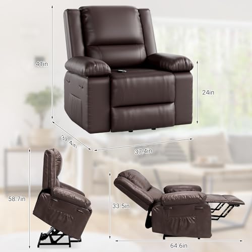 FinerFurnis Power Lift Recliner Chair with Heat and Massage, Faux PU Upholstery, Electric Lift Function for Elderly and Mobility Impaired, Adjustable Back and Leg Support, Heavy Duty Design FinerFurnis
