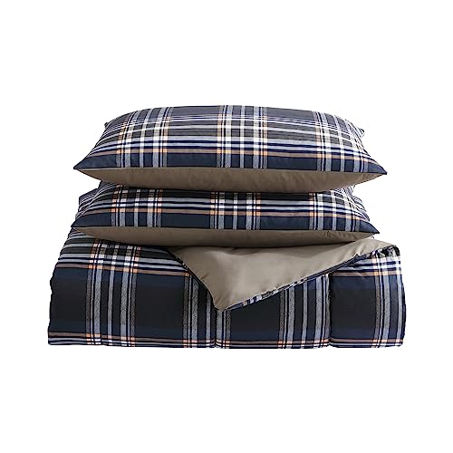 Wrangler- Twin Duvet Cover Set, Soft & Reversible Bedding, Yellowstone Inspired, 2 Piece Bed Set with Matching Pillowcase (City Flats Plaid Blue) Wrangler