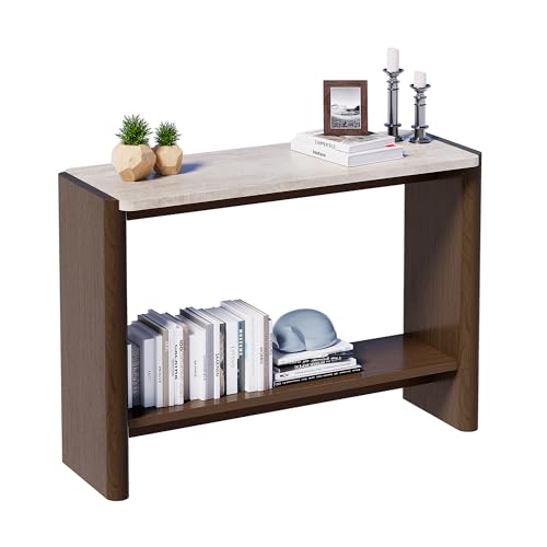 SUNBURY Modern Console Table with Faux Marble Top, 43 Inches Entryway Console Table with Open Shelf, Sofa Table Behind Couch for Hallwa, Living Room, Entrance SUNBURY